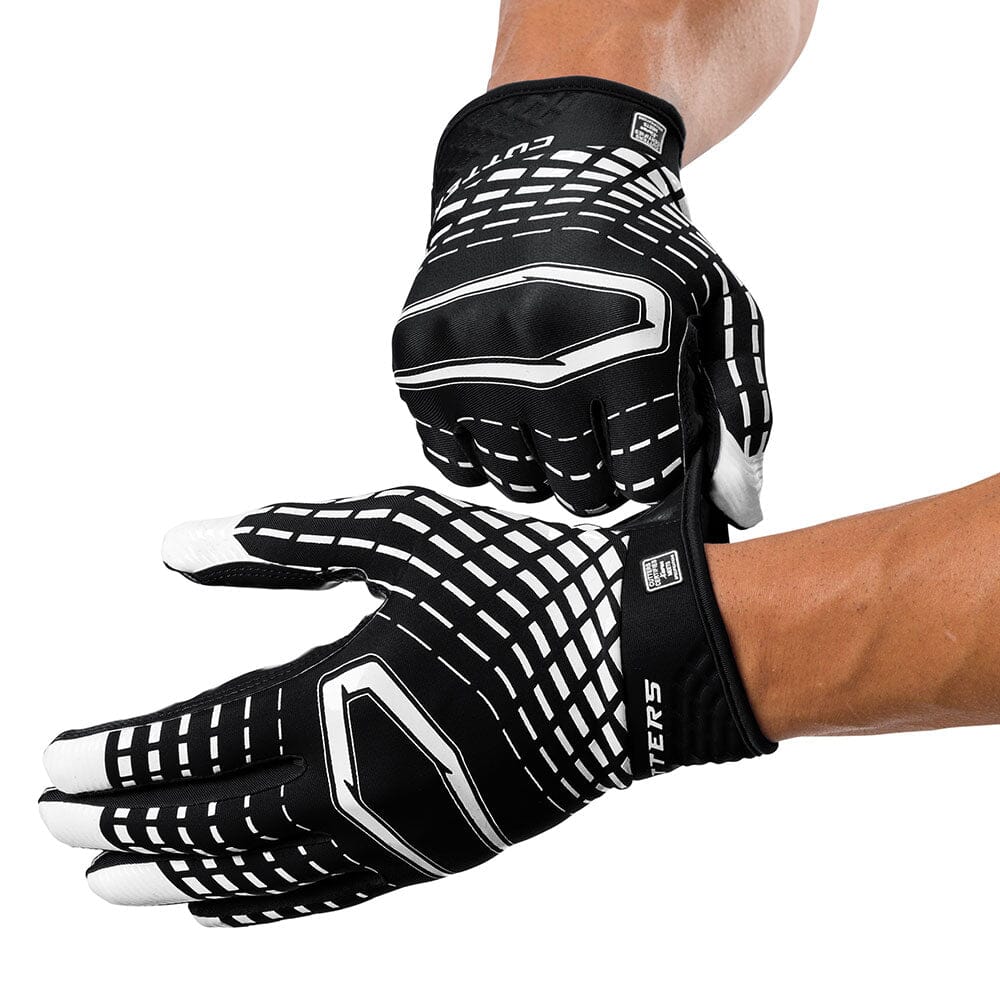 Cutters Sports Rev 5.0 Receiver Gloves - Black  - Football Player Sliding on Gloves