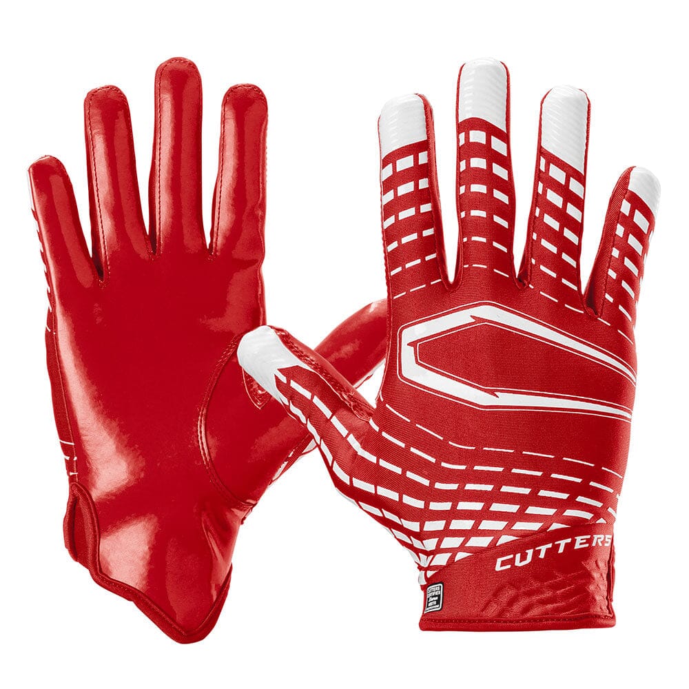 Cutters Rev 5.0 Receiver Gloves - Red - Front and Back of Glove