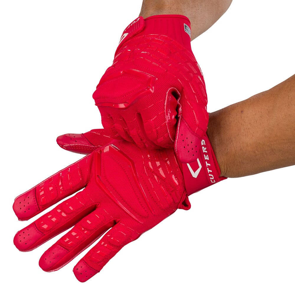 Cutters Sports Gamer 5.0 Padded Red Receiver Football Gloves – Youth Football Player Tightening Straps for Better Fit