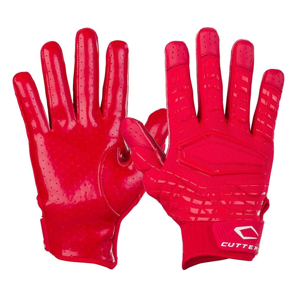 Cutters Sports Gamer 5.0 Padded Red Receiver Football Gloves - Ideal For 7v7, Youth, High School, and Collegiate Play