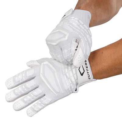 Cutters Sports Gamer 5.0 Padded White Receiver Football Gloves – Youth Football Player Tightening Straps for Better Fit