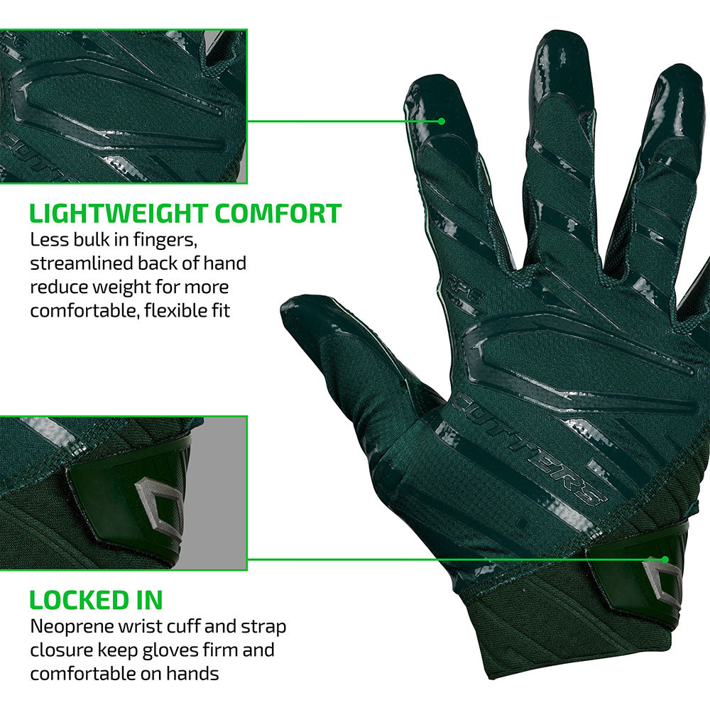 Rev Pro 6.0 (Dark Green) Tech Features 1) LIGHTWEIGHT COMFORT: Less bulk in fingers, streamlined back of hand reduce weight for more comfortable, flexible fit. 2) LOCKED IN: Neoprene wrist cuff and strap closure keep gloves firm and comfortable on hands.