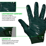 Rev Pro 6.0 (Dark Green) Tech Features 1) LIGHTWEIGHT COMFORT: Less bulk in fingers, streamlined back of hand reduce weight for more comfortable, flexible fit. 2) LOCKED IN: Neoprene wrist cuff and strap closure keep gloves firm and comfortable on hands.