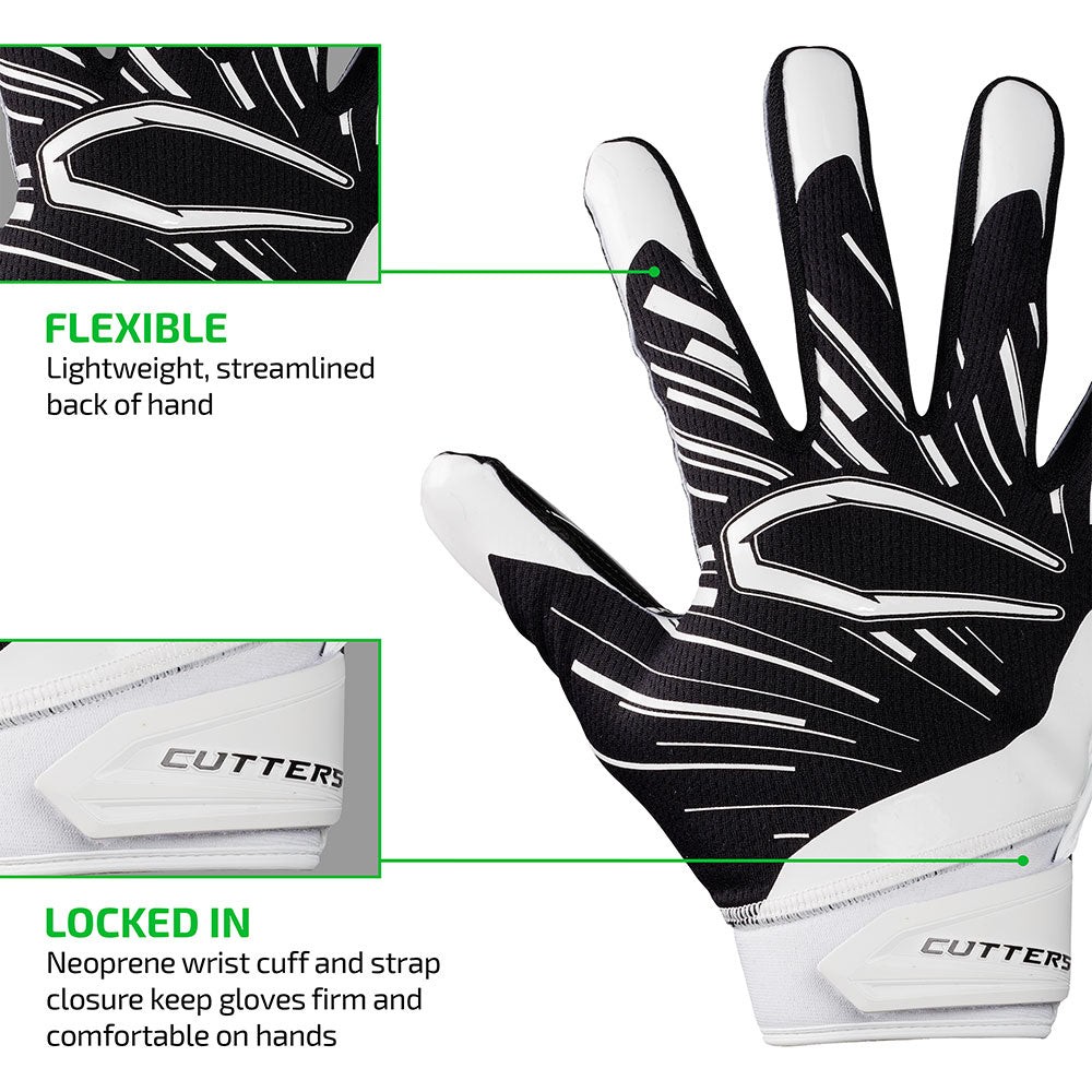 FLEXIBLE - Lightweight, streamlined back of hand;

LOCKED IN - Neoprene wrist cuff and strap closure keep gloves firm and comfortable on hands