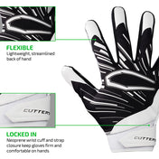 FLEXIBLE - Lightweight, streamlined back of hand;

LOCKED IN - Neoprene wrist cuff and strap closure keep gloves firm and comfortable on hands