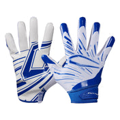 Cutters Sports Game Day Pro White/Royal Receiver Football Gloves - Ideal For 7v7, Youth, High School, and Collegiate Play - Front and Back of Glove