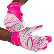 Cutters Sports Game Day Pro White/Pink Receiver Football Gloves - Football Player Tightening Straps for Better Fit