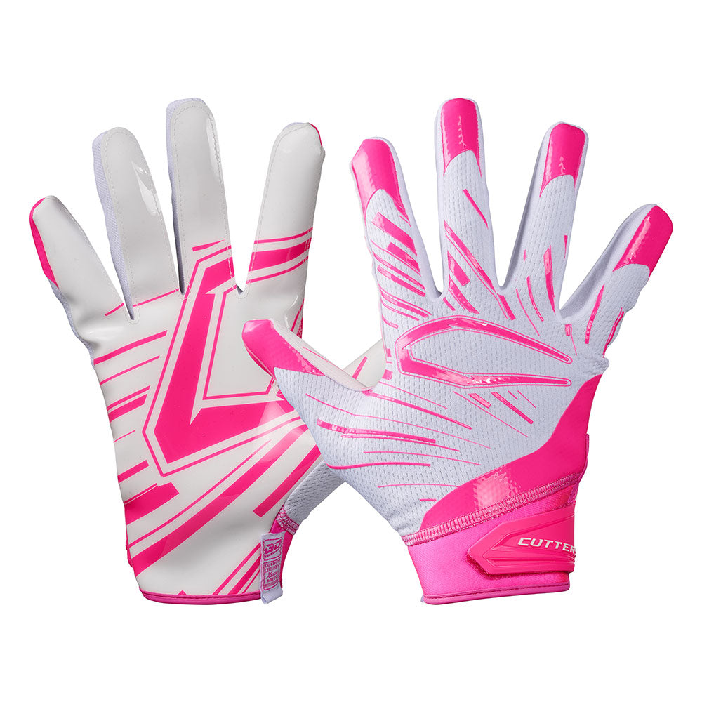 Pink Receiver Football Gloves - Ideal For 7v7, Youth, High School, and Collegiate Play - Front and Back of Glove
