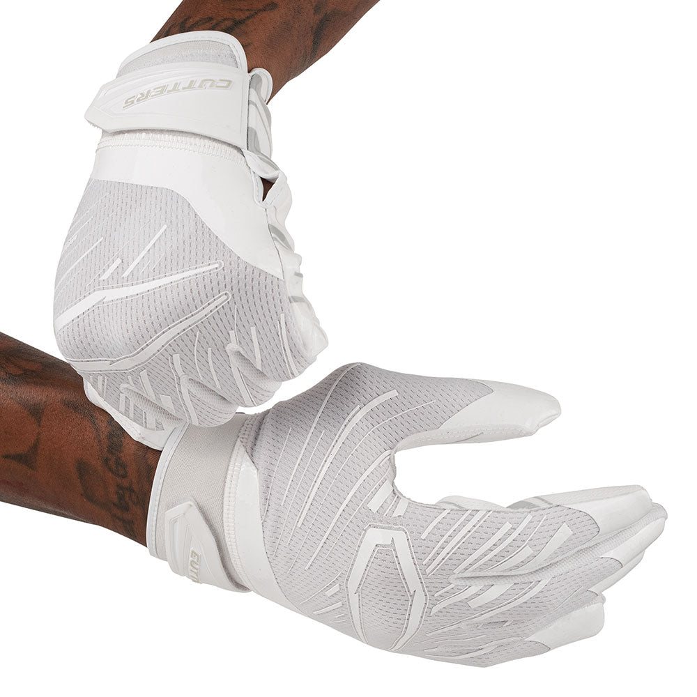 Cutters Sports Game Day Pro Solid White Receiver Football Gloves - Football Player Tightening Straps for Better Fit
