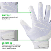 FLEXIBLE - Lightweight, streamlined back of hand;

LOCKED IN - Neoprene wrist cuff and strap closure keep gloves firm and comfortable on hands