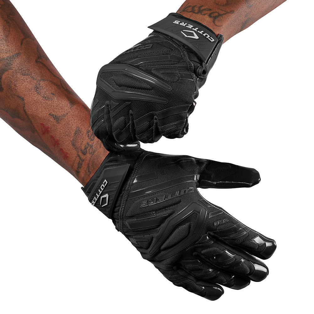 Cutters Sports Gamer 6.0 Padded Black Receiver Football Gloves - Football Player Tightening Straps for Better Fit