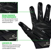 PEAK PADDED PERFORMANCE - Fit, feel, and performance of a receiver glove - with added protection;

LOCKED IN - Neoprene wrist cuff and strap closure keep gloves firm and comfortable on hands