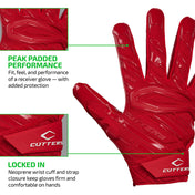 PEAK PADDED PERFORMANCE - Fit, feel, and performance of a receiver glove - with added protection;

LOCKED IN - Neoprene wrist cuff and strap closure keep gloves firm and comfortable on hands