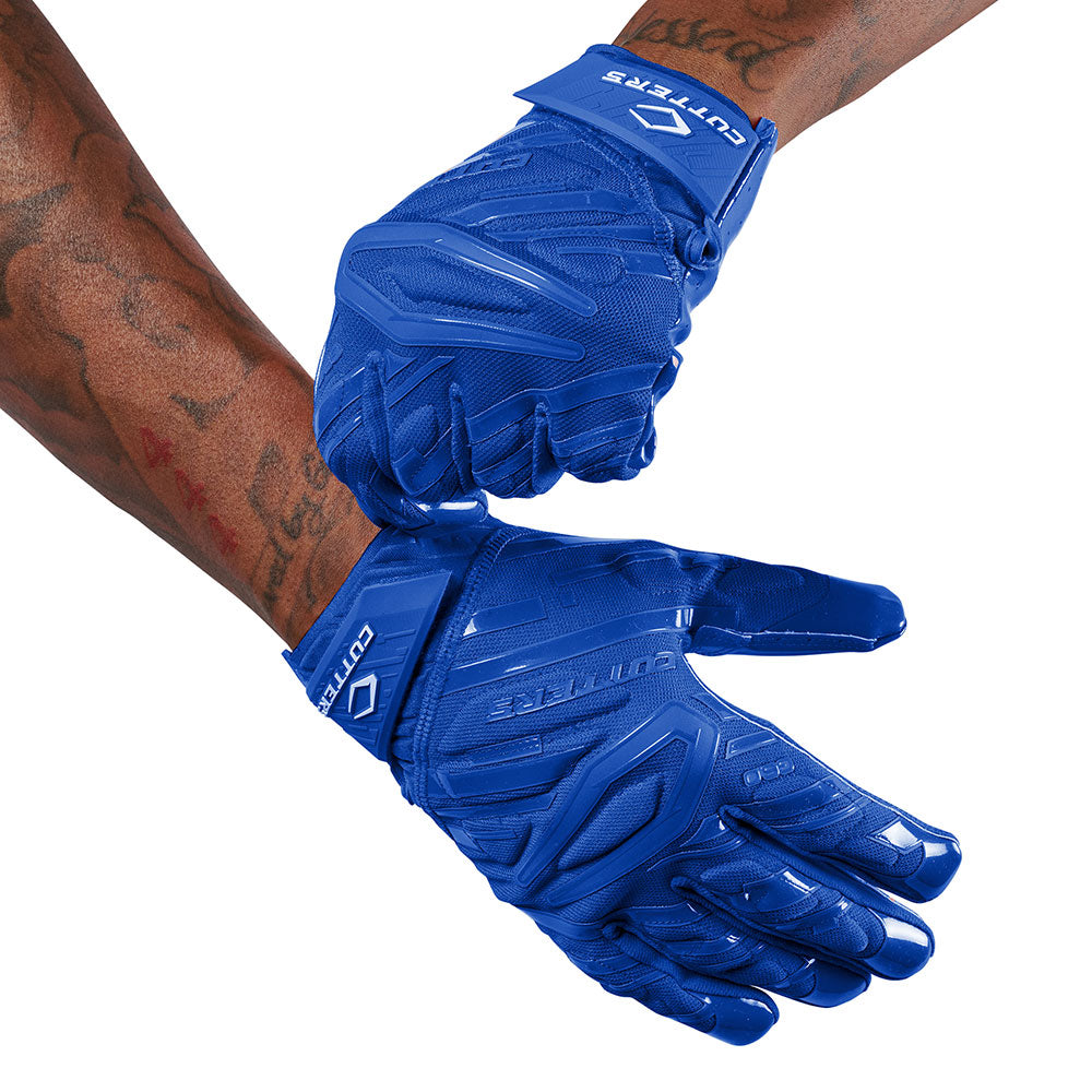 Cutters Sports Gamer 6.0 Padded Royal Blue Receiver Football Gloves - Football Player Tightening Straps for Better Fit