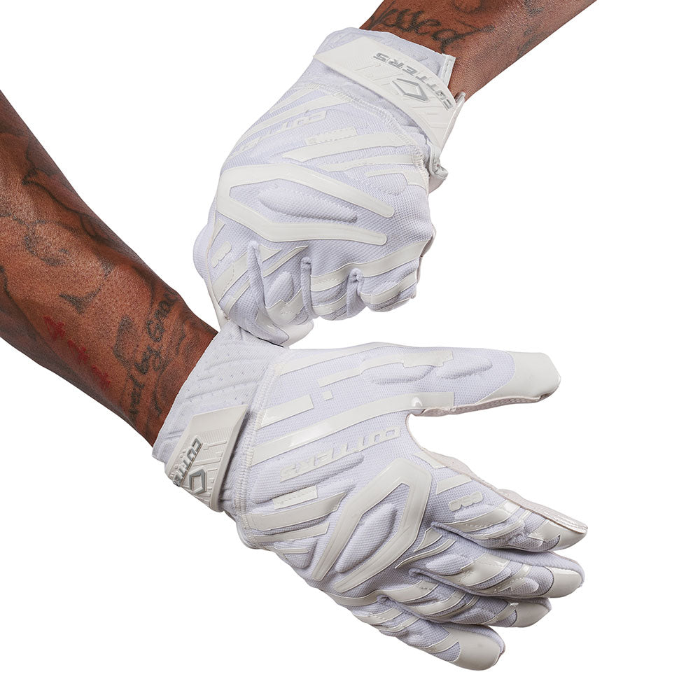 Cutters Sports Gamer 6.0 Padded White Receiver Football Gloves - Football Player Tightening Straps for Better Fit