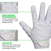 PEAK PADDED PERFORMANCE - Fit, feel, and performance of a receiver glove - with added protection;

LOCKED IN - Neoprene wrist cuff and strap closure keep gloves firm and comfortable on hands