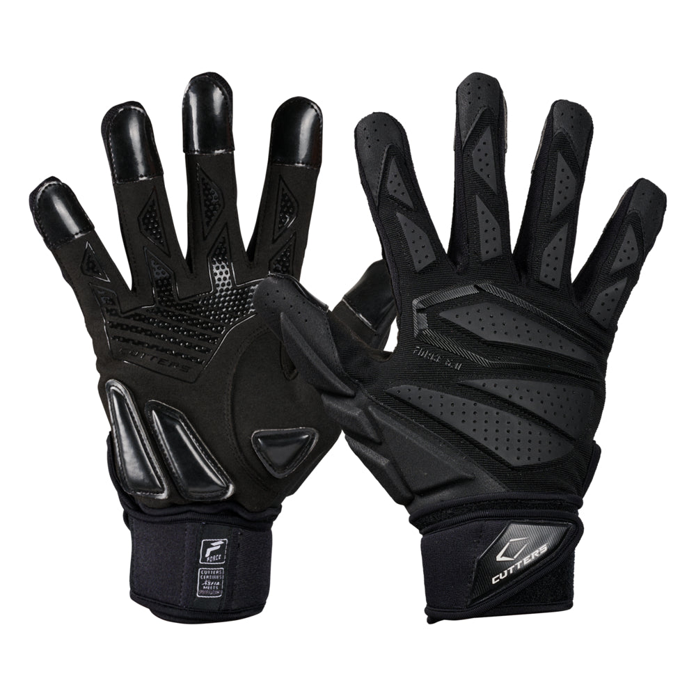 Cutters Sports Force 6.0 Black Lineman Gloves - Ideal For 7v7, Youth, High School, and Collegiate Play.