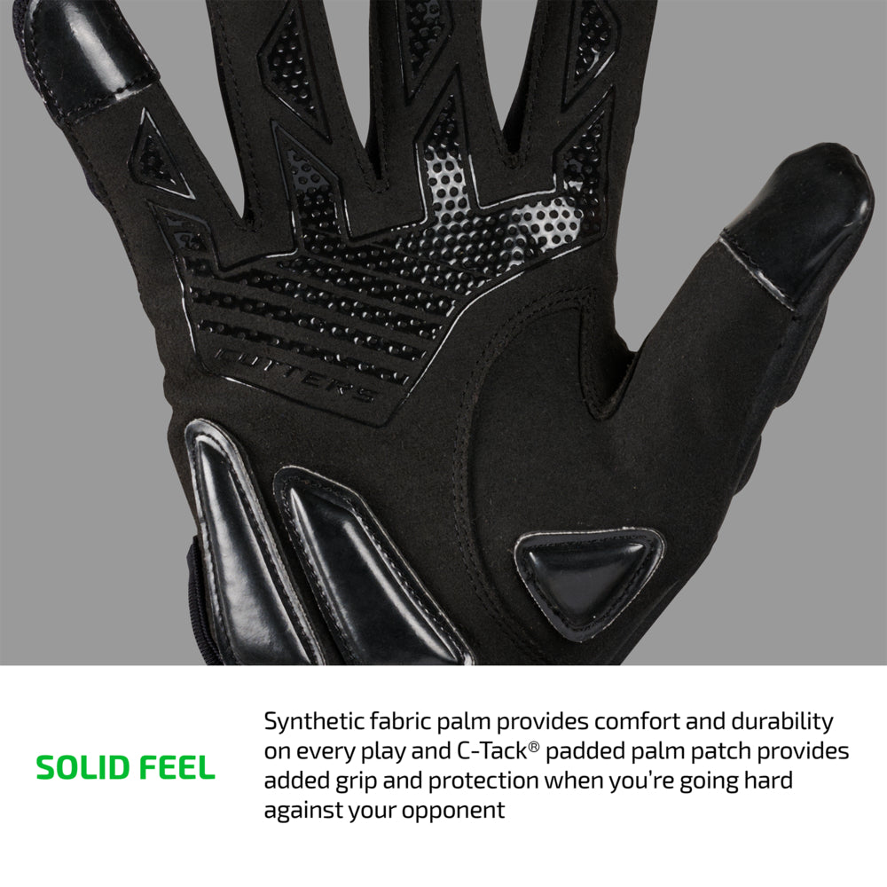 SOLID FEEL - Synthetic fabric palm provides comfort and durability on every play and C-Tack® padded palm patch provides added grip and protection when you're going hard against your opponent