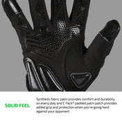 SOLID FEEL - Synthetic fabric palm provides comfort and durability on every play and C-Tack® padded palm patch provides added grip and protection when you're going hard against your opponent