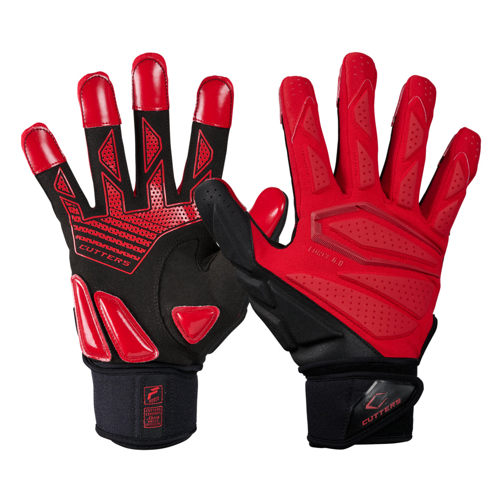 Cutters Sports Force 6.0 Red Lineman Football Gloves - Ideal For 7v7, Youth, High School, and Collegiate Play