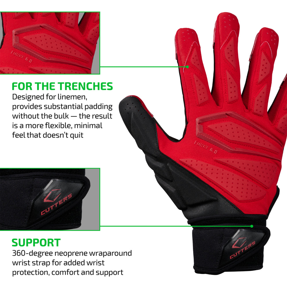 FOR THE TRENCHES - Designed for linemen, provides substantial padding without the bulk — the result is a more flexible, minimal feel that doesn't quit;

SUPPORT - 360-degree neoprene wraparound wrist strap for added wrist protection, comfort and support