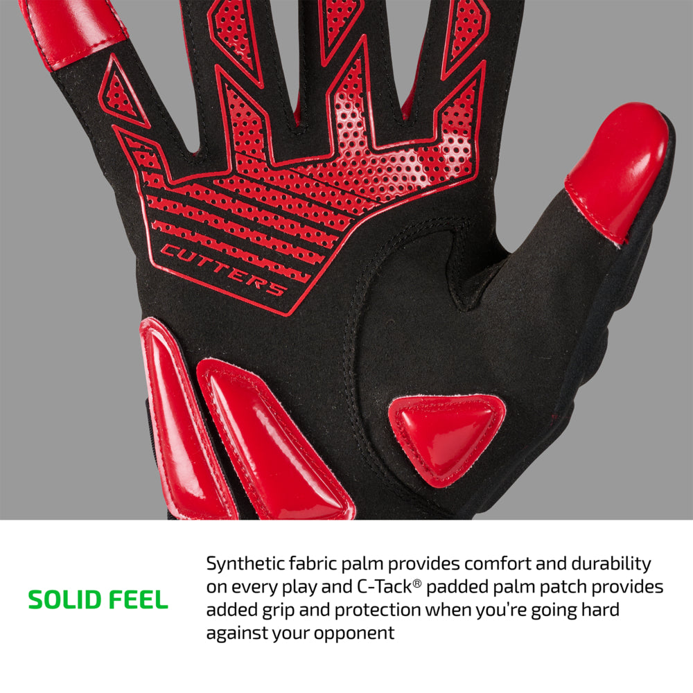 SOLID FEEL - Synthetic fabric palm provides comfort and durability on every play and C-Tack® padded palm patch provides added grip and protection when you're going hard against your opponent