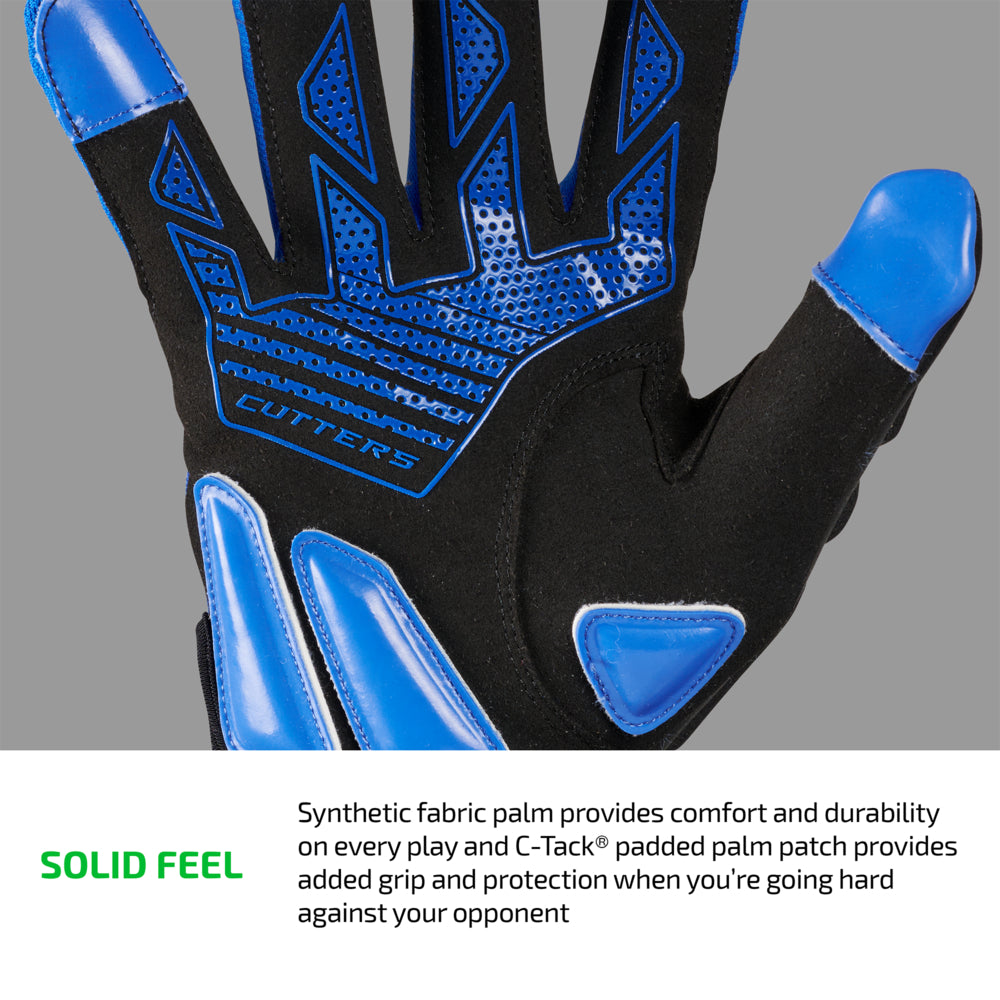 SOLID FEEL - Synthetic fabric palm provides comfort and durability on every play and C-Tack® padded palm patch provides added grip and protection when you're going hard against your opponent