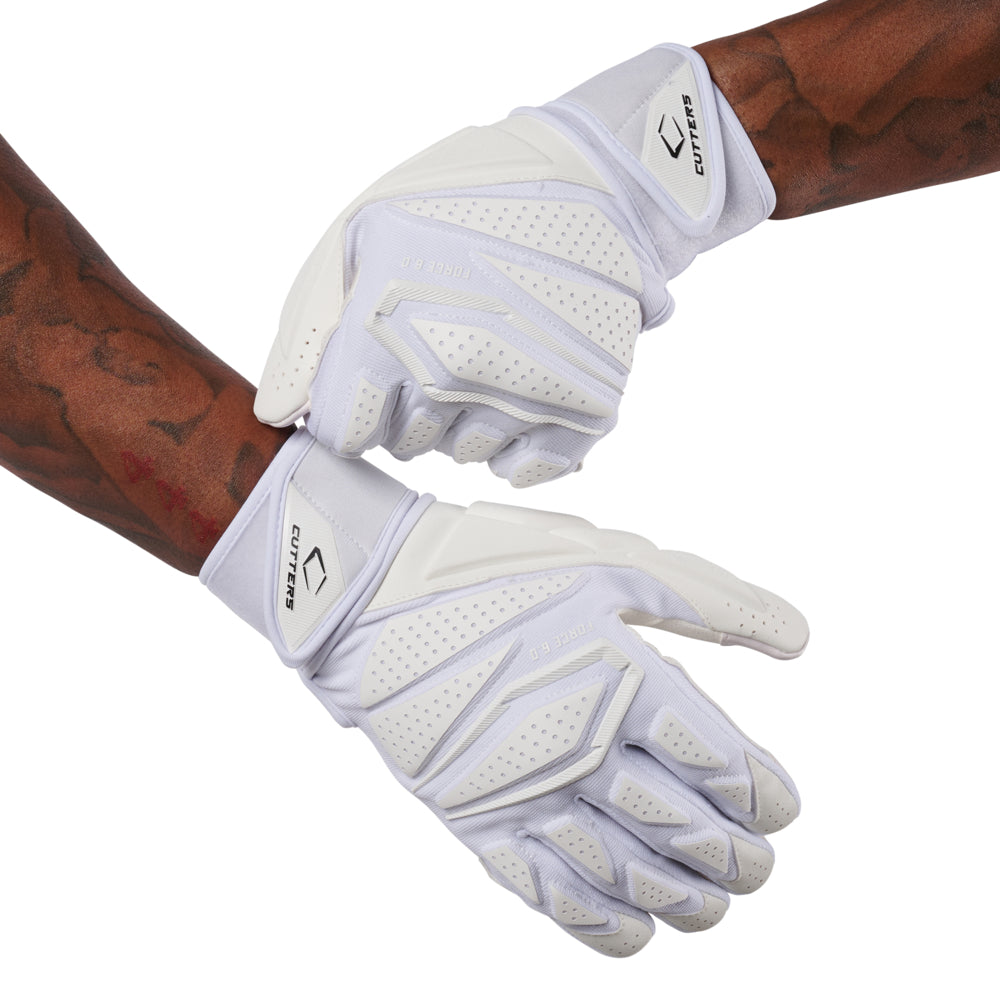 Cutters Sports Force 6.0 White Lineman Football Gloves - Football Player Tightening Straps for Better Fit