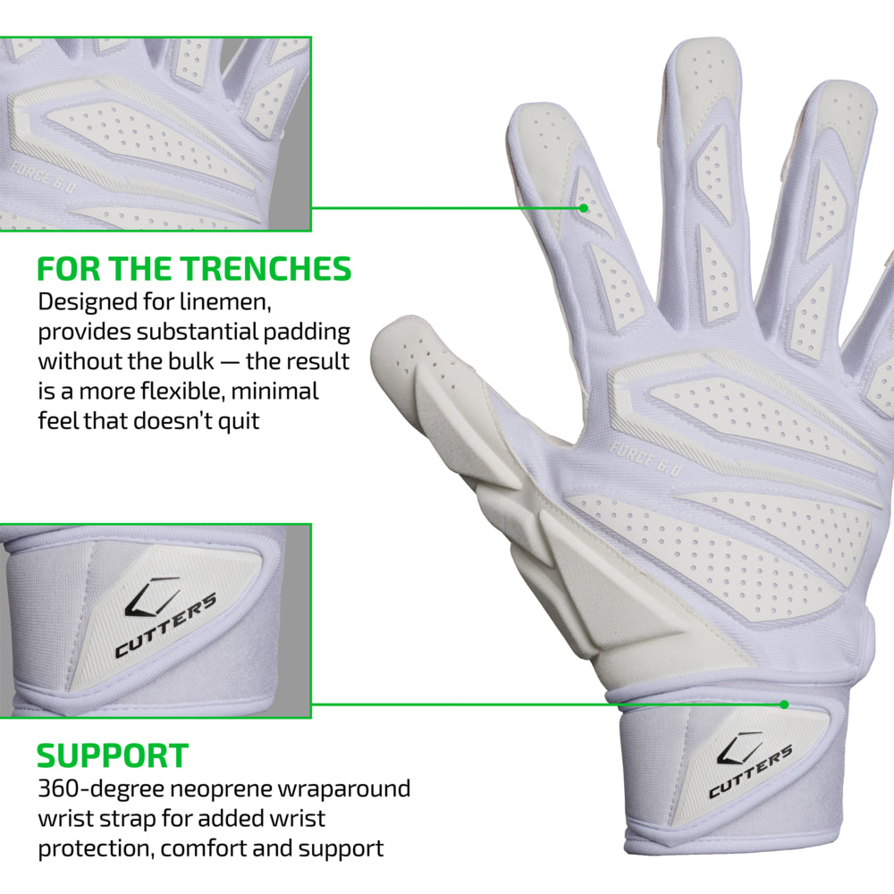 FOR THE TRENCHES - Designed for linemen, provides substantial padding without the bulk — the result is a more flexible, minimal feel that doesn't quit;

SUPPORT - 360-degree neoprene wraparound wrist strap for added wrist protection, comfort and support