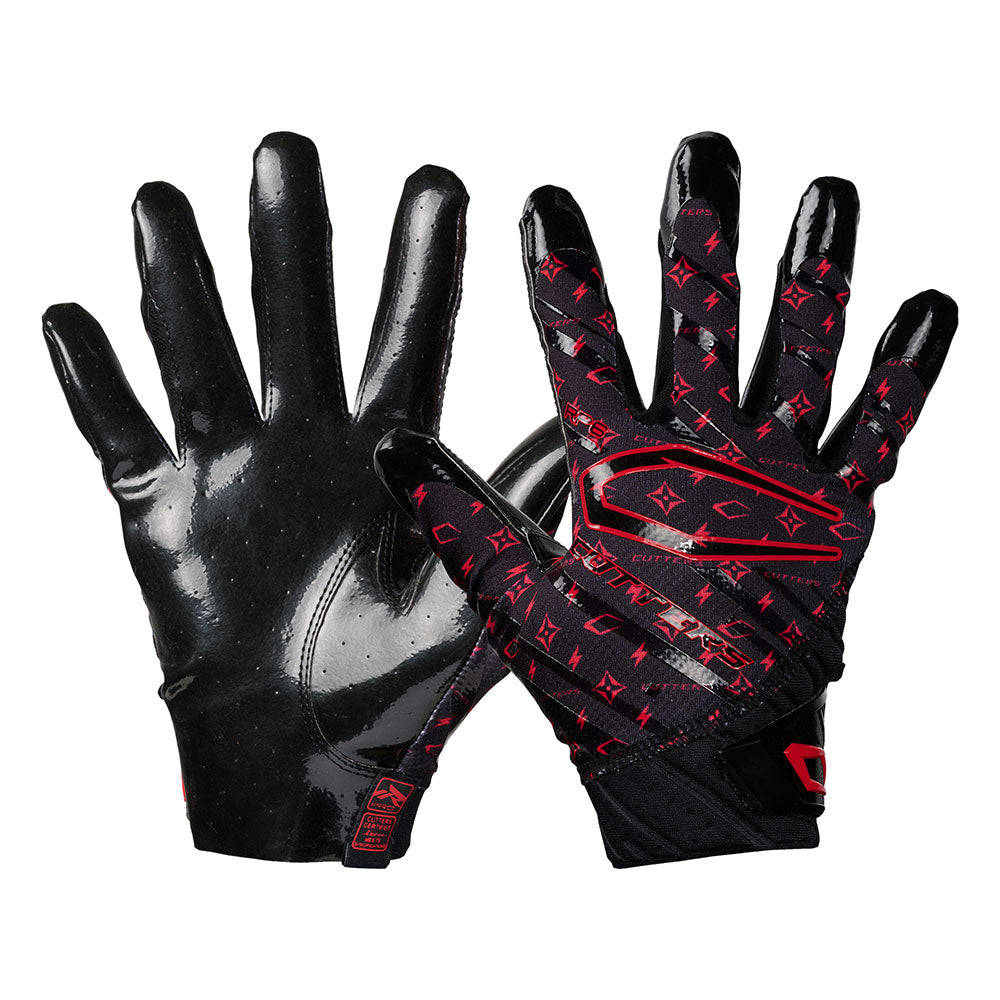 Cutters Sports Rev Pro 6.0 LE Receiver Football Gloves - Black/Red Lux - Front and Back of Glove