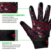 LIGHTWEIGHT COMFORT - Less bulk in fingers, streamlined back of hand reduce weight for more comfortable, flexible fit;

LOCKED IN - Neoprene wrist cuff and strap closure keep gloves firm and comfortable on hands