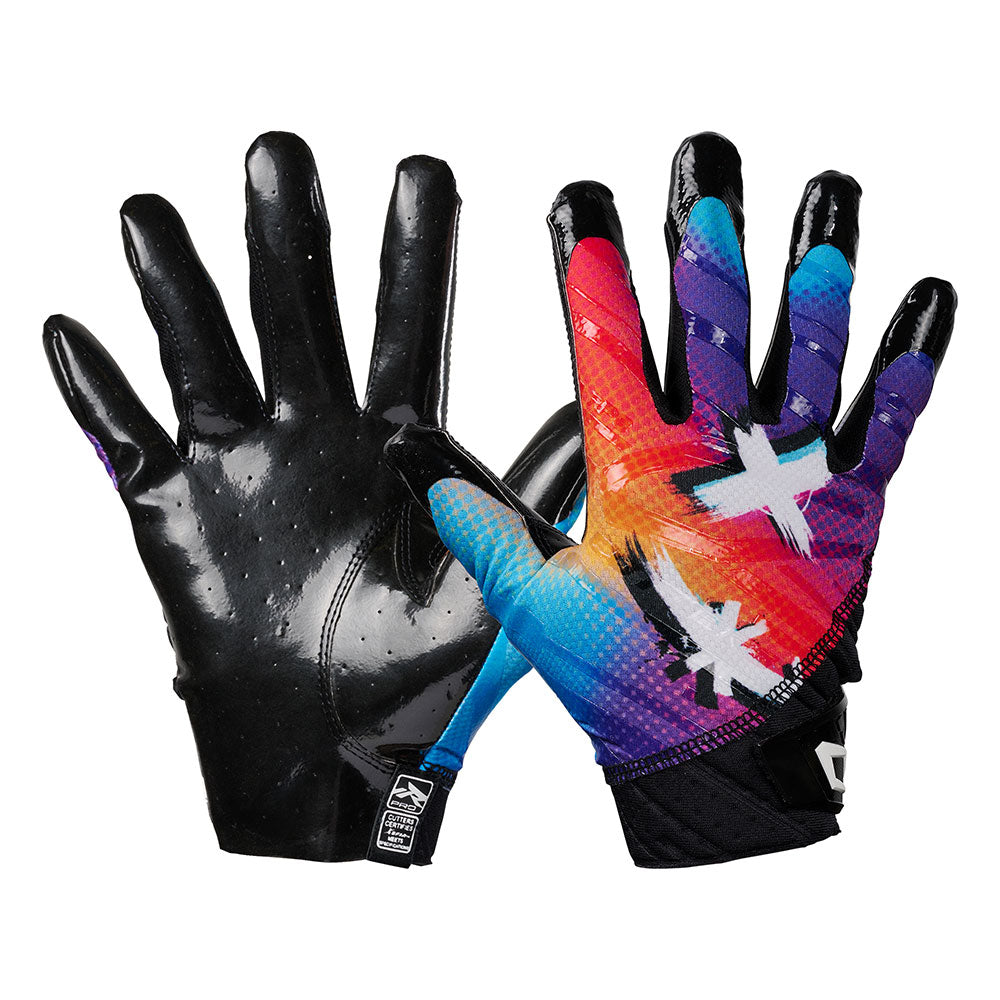 Cutters Sports Rev Pro 6.0 LE -  Receiver Football Gloves - Multi Color Face - Front and Back of Glove