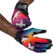 Cutters Sports Rev Pro 6.0 LE Receiver Football Gloves - Multi Color Face - Football Player Pulling Glove Over Wrist for Better Fit