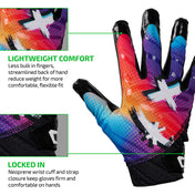 LIGHTWEIGHT COMFORT - Less bulk in fingers, streamlined back of hand reduce weight for more comfortable, flexible fit;

LOCKED IN - Neoprene wrist cuff and strap closure keep gloves firm and comfortable on hands
