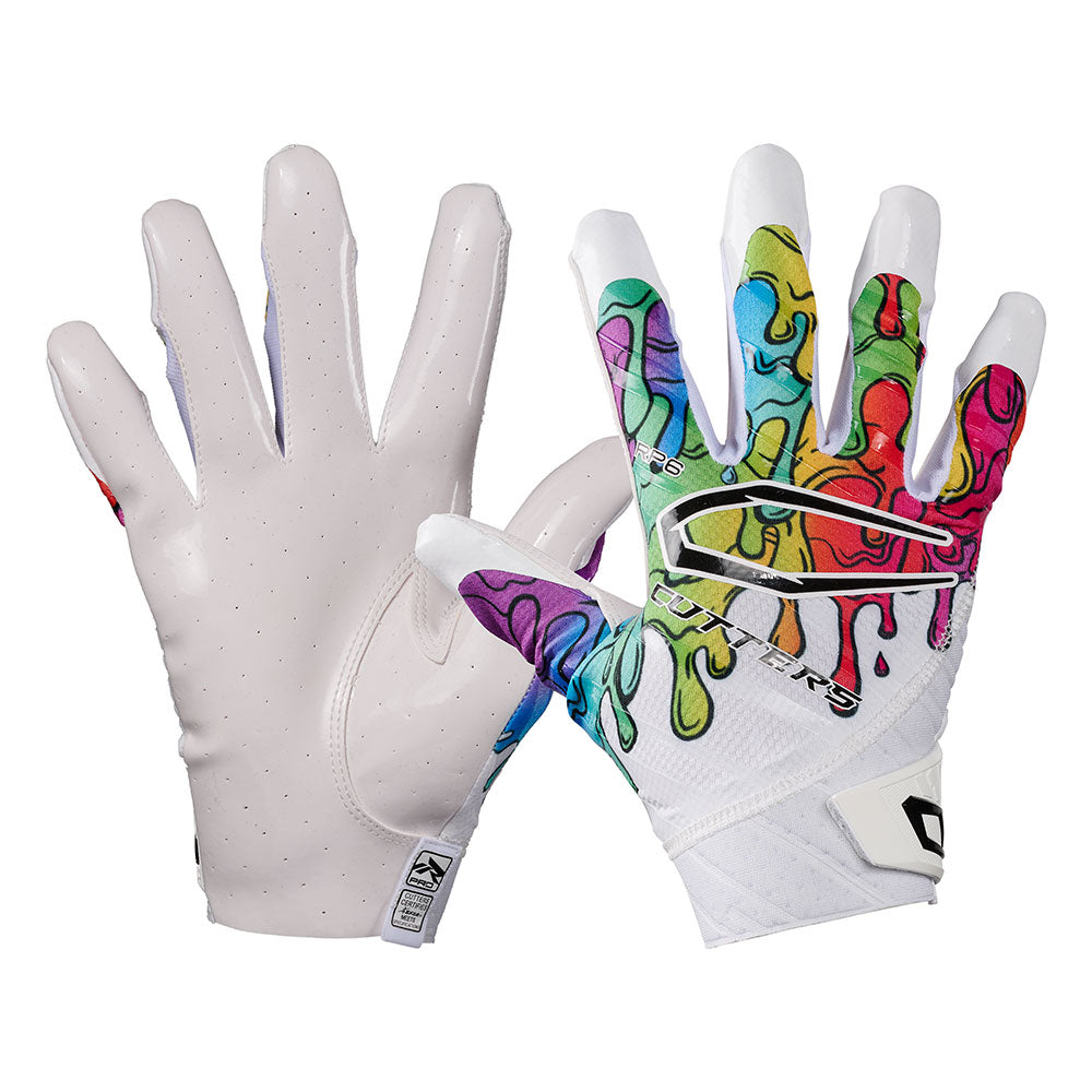 Cutters Sports Rev Pro 6.0 LE -  Receiver Football Gloves - Multi Drip -Front and Back of Glove