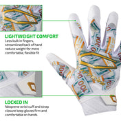 LIGHTWEIGHT COMFORT - Less bulk in fingers, streamlined back of hand reduce weight for more comfortable, flexible fit;

LOCKED IN - Neoprene wrist cuff and strap closure keep gloves firm and comfortable on hands