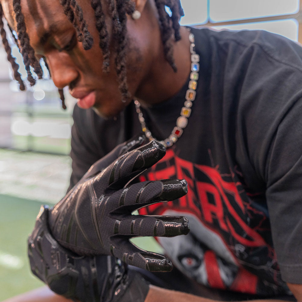 Marvin Harrison Jr. - NFL Wide Receiver for the Arizona Cardinals - Wearing Rev Pro 6.0 Football Receiver Gloves in Black (Fitting Glove)