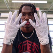 Marvin Harrison Jr. - NFL Wide Receiver for the Arizona Cardinals - Wearing Rev Pro 6.0 Football Receiver Gloves in White (Showcasing Back of Hand for Glove)
