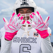 Athlete Wearing Cutters Game Day Pro Pink/White Receiver Gloves