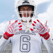Athlete Wearing Cutters Game Day Pro White/Red Receiver Gloves