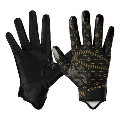 Cutters Sports Black/Gold Lux Rev 4.0 Limited-Edition Youth Receiver Gloves - Front and Back View