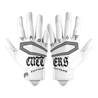 Cutters Sports White Tattoo Rev 4.0 Limited-Edition Youth Receiver Gloves - Back of Gloves Detail View