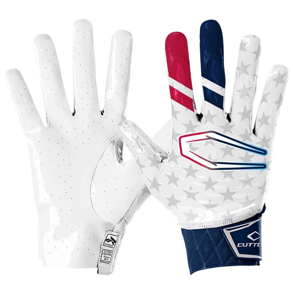Cutters Sports Stars & Stripes Rev Pro 5.0 Limited-Edition Football Receiver Gloves - Ideal For 7v7, Youth, High School and Collegiate Play