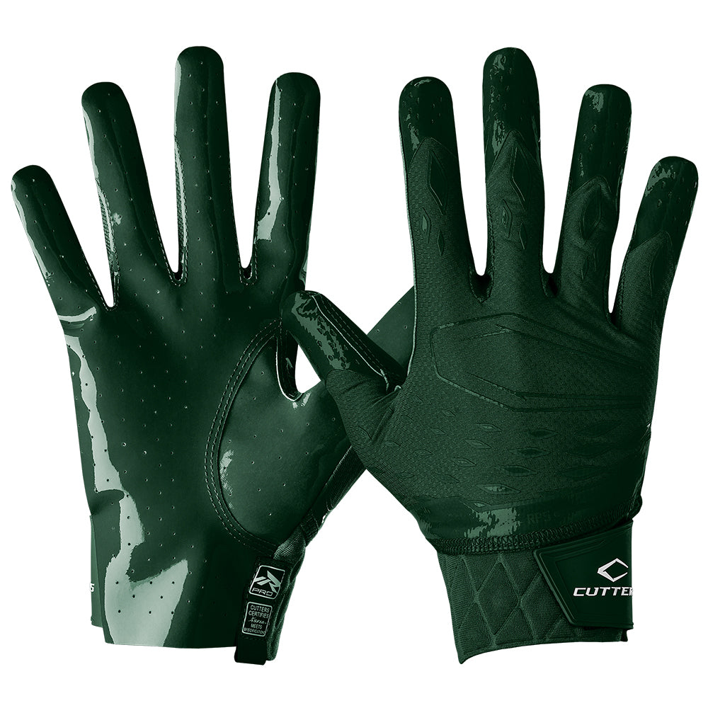 Cutters Sports Rev Pro 5.0 Solid Dark Green Football Receiver Gloves - Front and Back of Glove