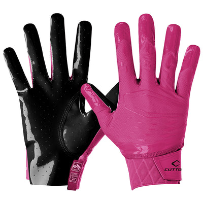 Cutters Sports Rev Pro 5.0 Solid Pink Football Receiver Gloves - Front and Back of Glove