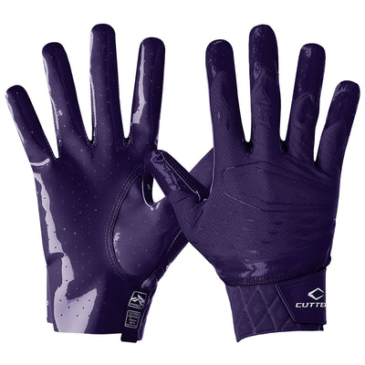 Cutters Sports Rev Pro 5.0 Solid Purple Football Receiver Gloves - Front and Back of Glove