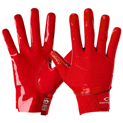 Cutters Sports Rev Pro 5.0 Solid Red Football Receiver Gloves - Front and Back of Glove