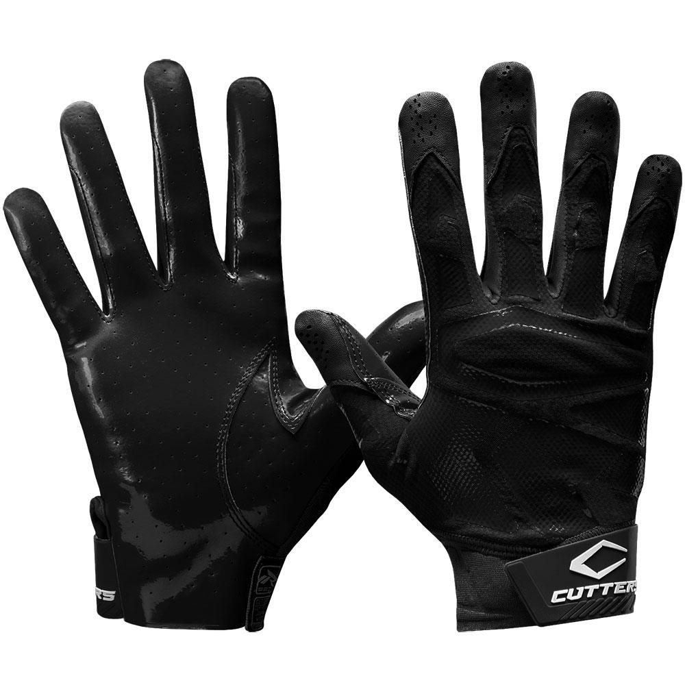 Cutters Sports Rev Pro 4.0 Solid Black Receiver Gloves - Front and Back View