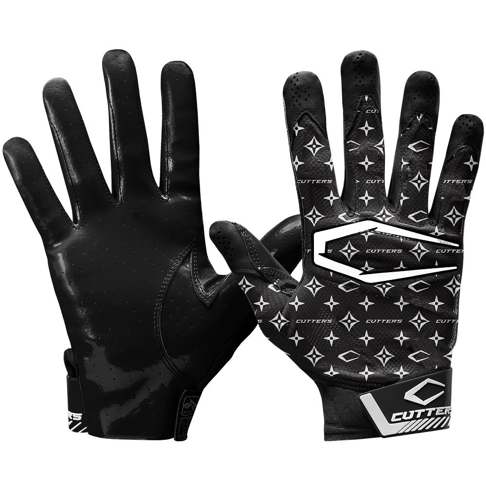 Cutters Sports Rev Pro 4.0 Black Lux Receiver Football Receiver Gloves - Ideal For 7v7, Youth, HIgh School and Collegiate Play