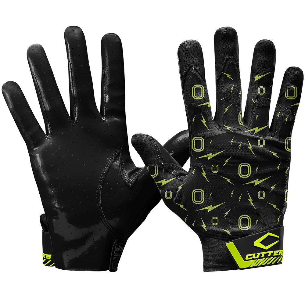 Cutters Sports Overtime Lux Rev 4.0 Limited-Edition Football Receiver Gloves -  Black/Yellow - Front and Back View - Ideal for High School, 7v7, and Collegiate Play